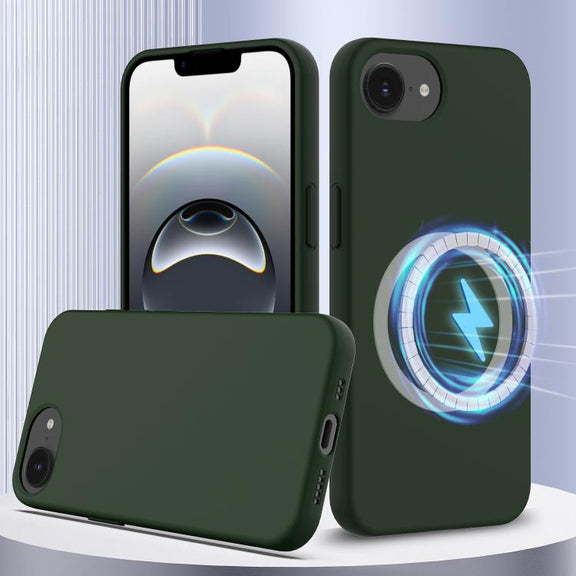 For iPhone 16e Shockproof Silicone Magsafe Phone Case(Dark Green)