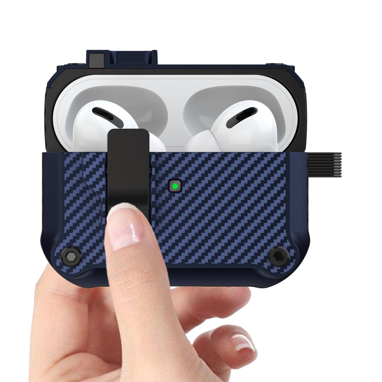For AirPods Pro Carbon Fiber Magnetic Automatic Switch Earphone Protective Case(Purple)