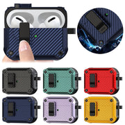 For AirPods Pro Carbon Fiber Magnetic Automatic Switch Earphone Protective Case(Blue)