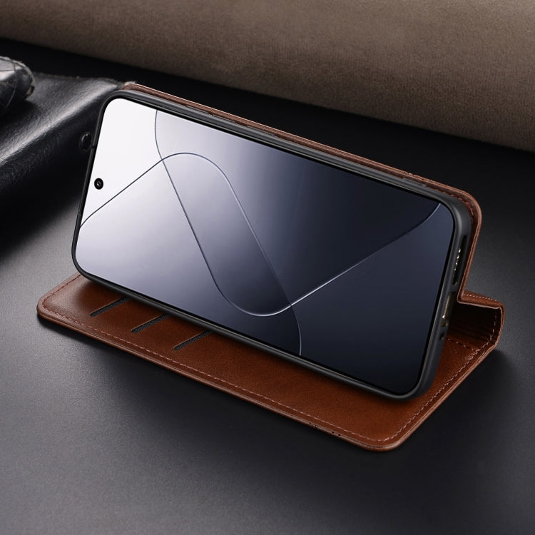 For Xiaomi 14 Pro AZNS Magnetic Calf Texture Flip Leather Phone Case(Dark Brown)