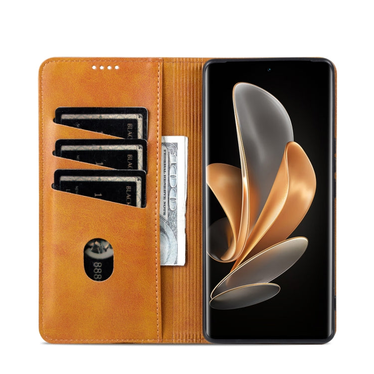 For Xiaomi 14 Ultra AZNS Magnetic Calf Texture Flip Leather Phone Case(Light Brown)