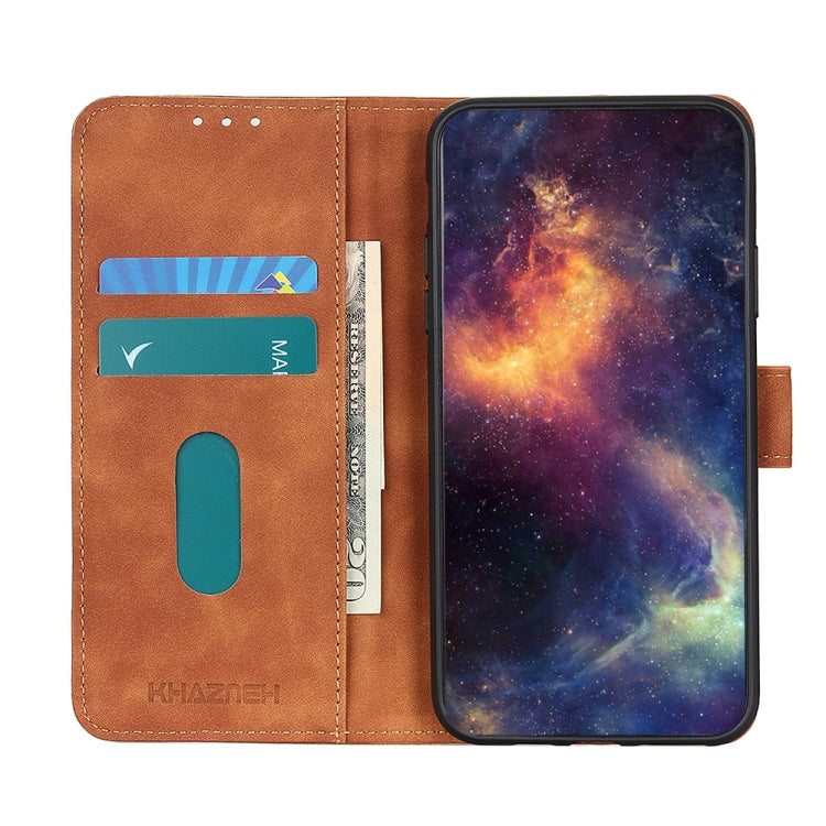 For iPhone 16e KHAZNEH Retro Texture Leather Phone Case(Brown)