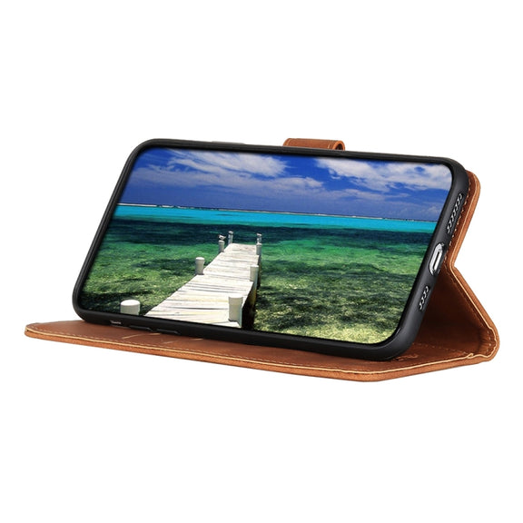 For iPhone 16e KHAZNEH Retro Texture Leather Phone Case(Brown)