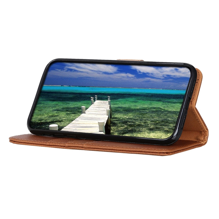 For iPhone 16 Plus KHAZNEH Cowhide Texture Horizontal Flip Leather Phone Case(Brown)