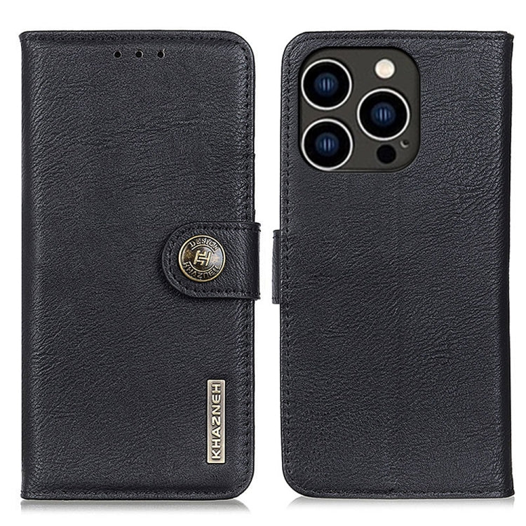 For iPhone 16 Pro Max KHAZNEH Cowhide Texture Horizontal Flip Leather Phone Case(Black)
