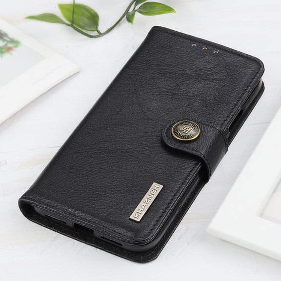 For iPhone 16 Pro Max KHAZNEH Cowhide Texture Horizontal Flip Leather Phone Case(Black)