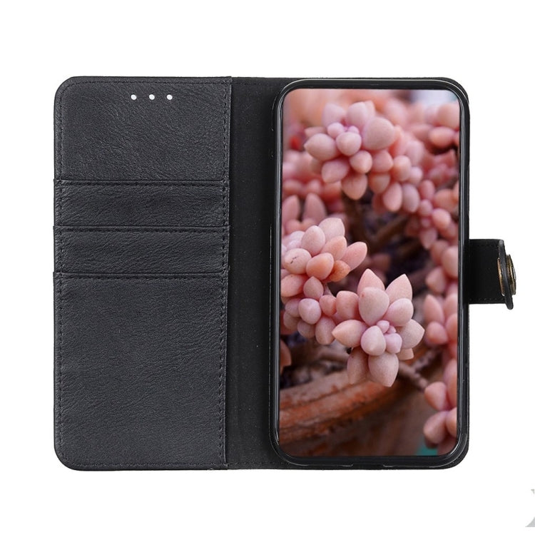 For iPhone 16e KHAZNEH Cowhide Texture Horizontal Flip Leather Phone Case(Black)