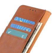 For iPhone 16e KHAZNEH Cowhide Texture Horizontal Flip Leather Phone Case(Brown)