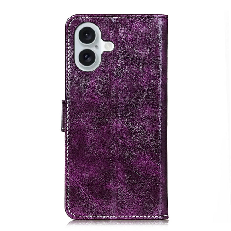 For iPhone 16 Retro Crazy Horse Texture Horizontal Flip Leather Phone Case(Purple)