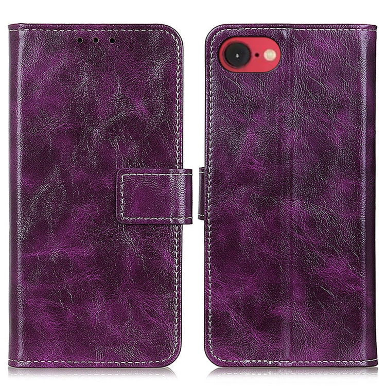 For iPhone 16e Retro Crazy Horse Texture Horizontal Flip Leather Phone Case(Purple)