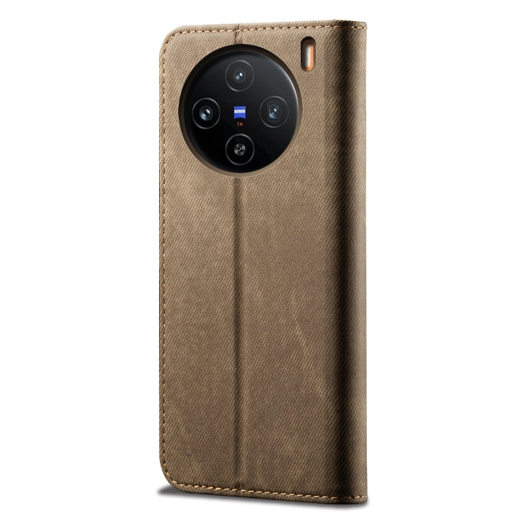 For vivo X100 Denim Texture Flip Leather Phone Case(Khaki)