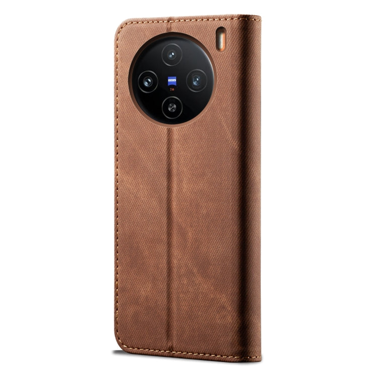 For vivo X100 Denim Texture Flip Leather Phone Case(Brown)
