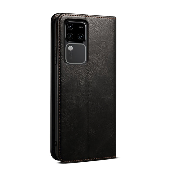 For vivo S18 Oil Wax Crazy Horse Texture Leather Phone Case(Black)