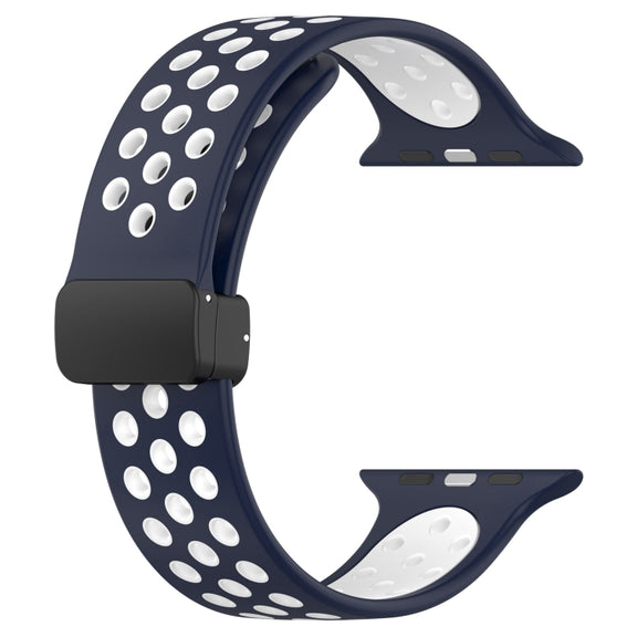 For Apple Watch SE 2023 40mm Magnetic Buckle Silicone Watch Band(Navy White)