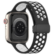 For Apple Watch SE 2023 40mm Magnetic Buckle Silicone Watch Band(Black White)