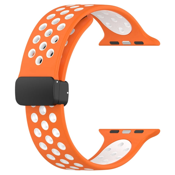 For Apple Watch Ultra 2 49mm Magnetic Buckle Silicone Watch Band(Orange White)