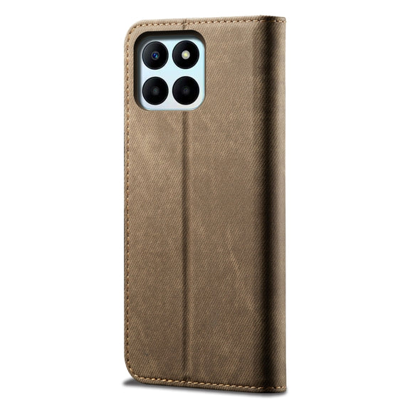 For Honor X6A Denim Texture Flip Leather Phone Case(Khaki)