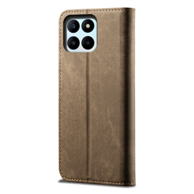 For Honor X8 5G / X6 4G Foreign Denim Texture Flip Leather Phone Case(Khaki)
