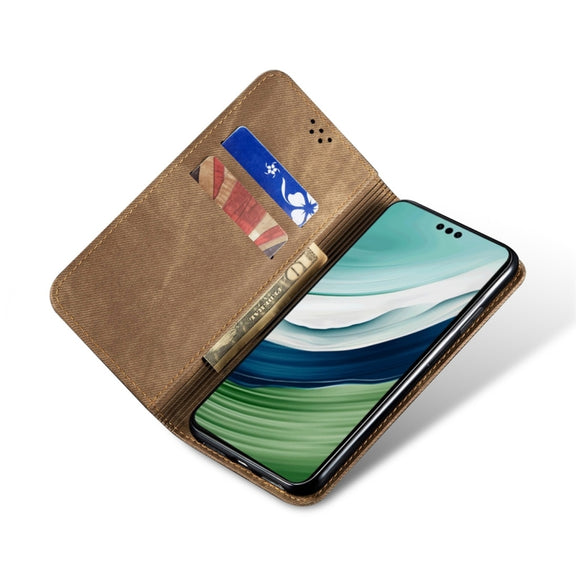 For Honor X8 5G / X6 4G Foreign Denim Texture Flip Leather Phone Case(Khaki)