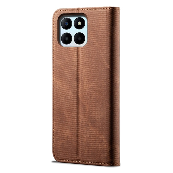 For Honor X8 5G / X6 4G Foreign Denim Texture Flip Leather Phone Case(Brown)