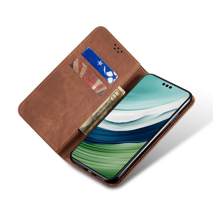 For Honor 100 Denim Texture Flip Leather Phone Case(Brown)