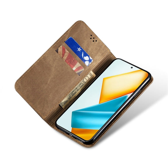 For Honor Magic6 Lite / X9b 5G Denim Texture Flip Leather Phone Case(Khaki)