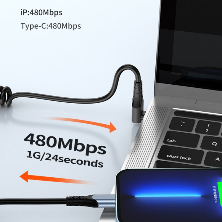 Type-C to Type-C Elbow Spring Charging Data Cable, Length: 1.5m(Black)