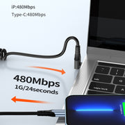 Type-C to 8 Pin Elbow Spring Charging Data Cable, Length: 1.5m(Black)