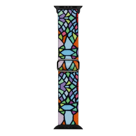 For Apple Watch 5 44mm Painted Pattern Nylon Replacement Watch Band(Geometric Rainbow)