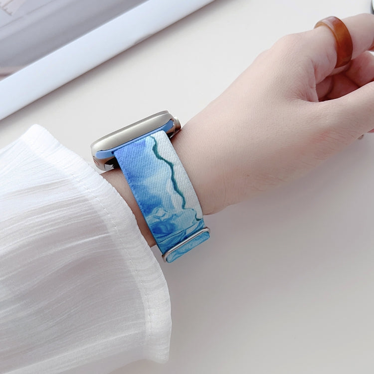 For Apple Watch Ultra 49mm Painted Pattern Nylon Replacement Watch Band(Ocean Blue)