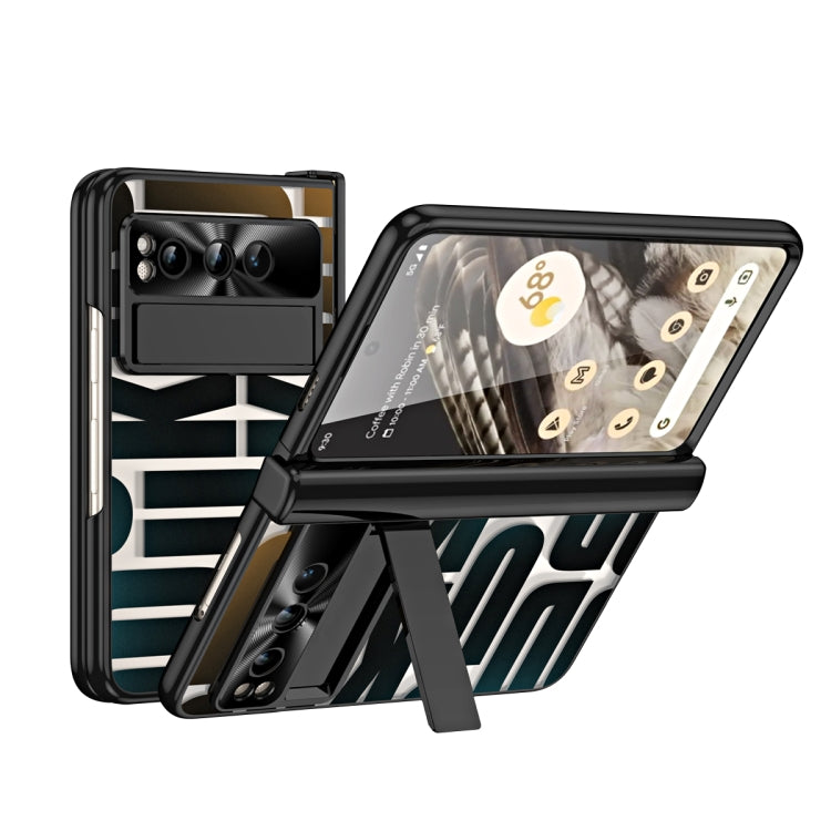 For Google Pixel Fold Integrated Electroplating Folding Phone Case with Pen Slot & Hinge(Black)