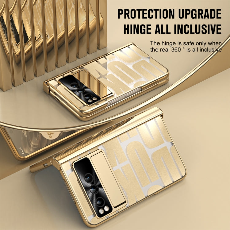 For Google Pixel Fold Integrated Electroplating Folding Phone Case with Pen Slot & Hinge(Gold)