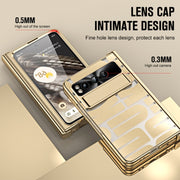 For Google Pixel Fold Integrated Electroplating Folding Phone Case with Pen Slot & Hinge(Gold)