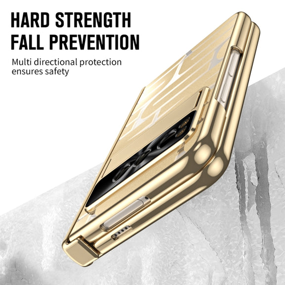 For Google Pixel Fold Integrated Electroplating Folding Phone Case with Pen Slot & Hinge(Gold)