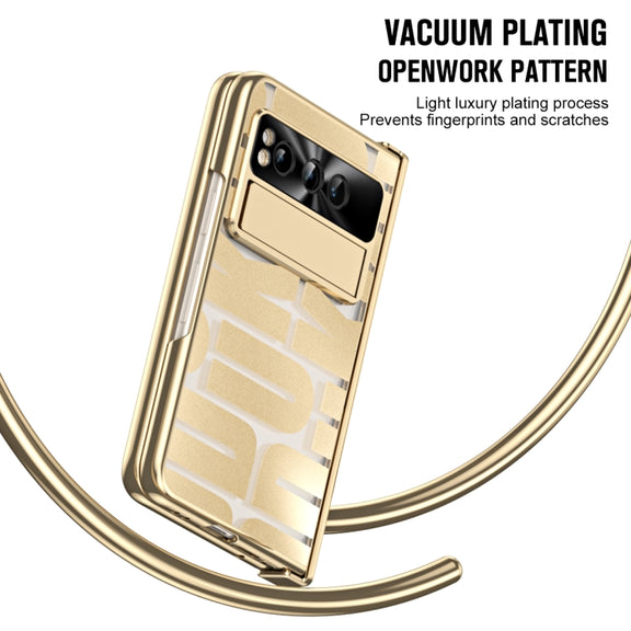 For Google Pixel Fold Integrated Electroplating Folding Phone Case with Pen Slot & Hinge(Gold)