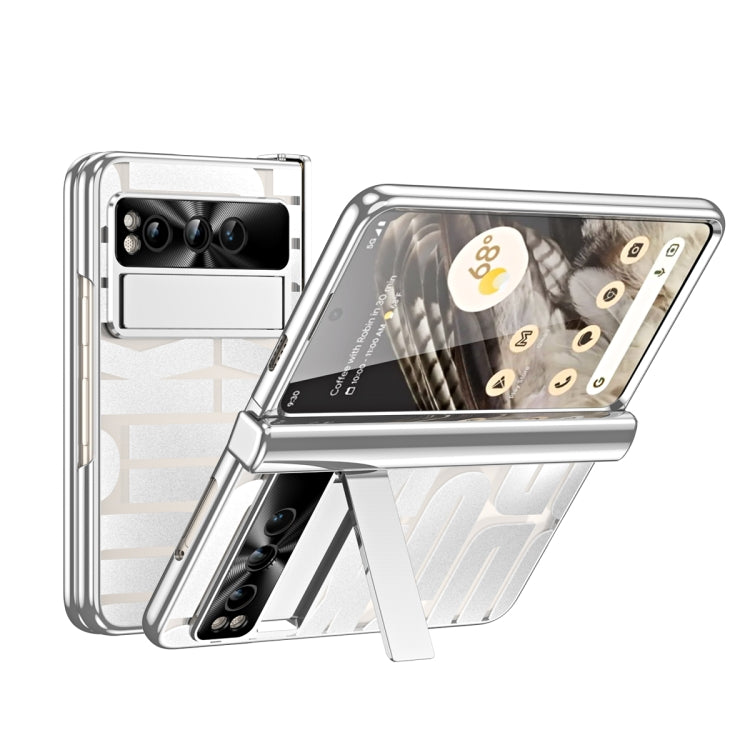 For Google Pixel Fold Integrated Electroplating Folding Phone Case with Pen Slot & Hinge(Silver)
