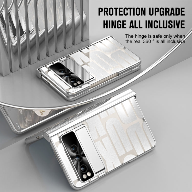 For Google Pixel Fold Integrated Electroplating Folding Phone Case with Pen Slot & Hinge(Silver)