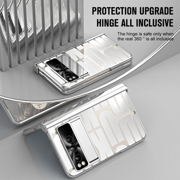 For Google Pixel Fold Integrated Electroplating Folding Phone Case with Pen Slot & Hinge(Silver)