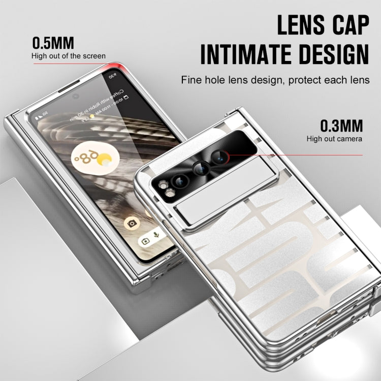 For Google Pixel Fold Integrated Electroplating Folding Phone Case with Pen Slot & Hinge(Silver)