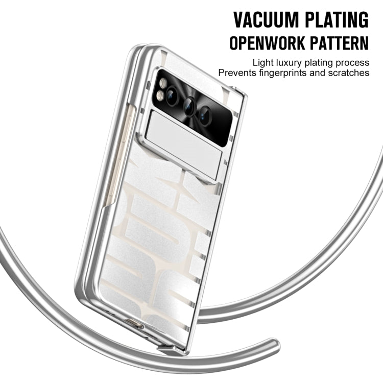 For Google Pixel Fold Integrated Electroplating Folding Phone Case with Pen Slot & Hinge(Silver)