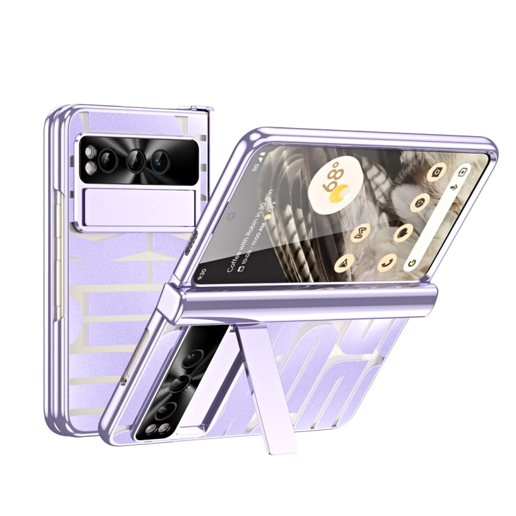 For Google Pixel Fold Integrated Electroplating Folding Phone Case with Pen Slot & Hinge(Purple)
