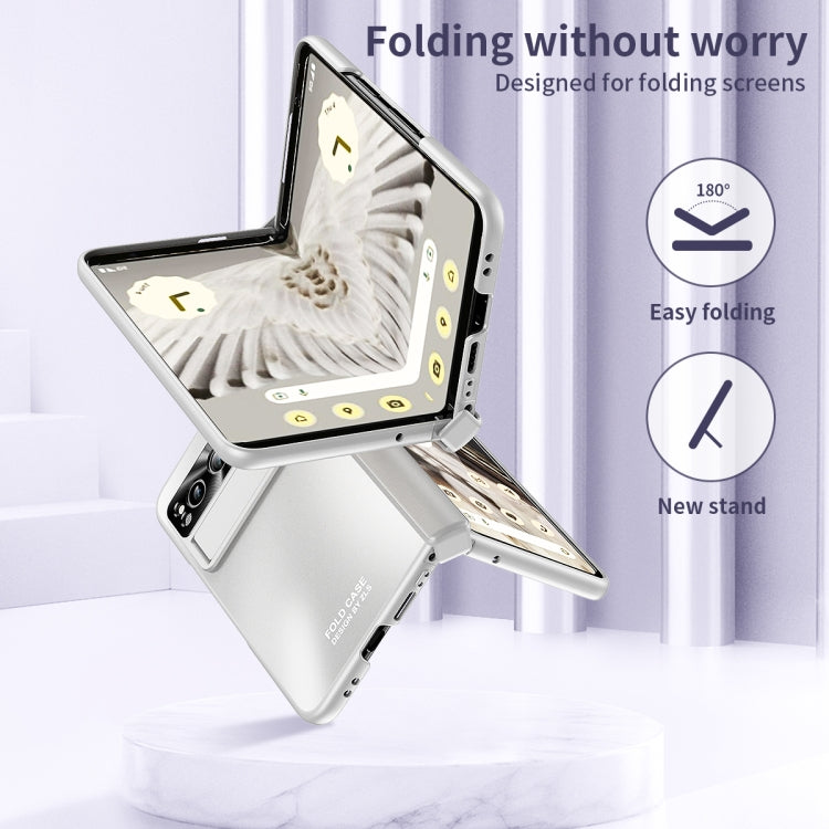 For Google Pixel Fold Integrated Electroplating Folding All-inclusive Phone Case with Hinge(Silver)