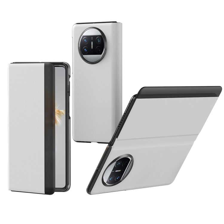 For Huawei Mate X3 Litchi Pattern Foldable Side Window View Protective Phone Case(White)