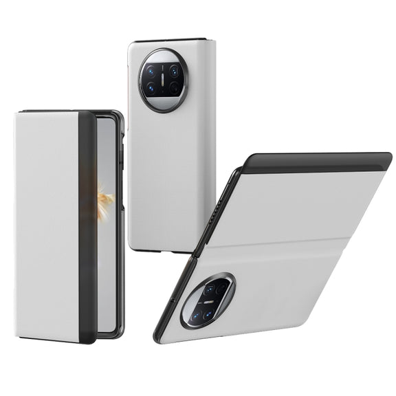 For Huawei Mate X3 Litchi Pattern Foldable Side Window View Protective Phone Case(White)