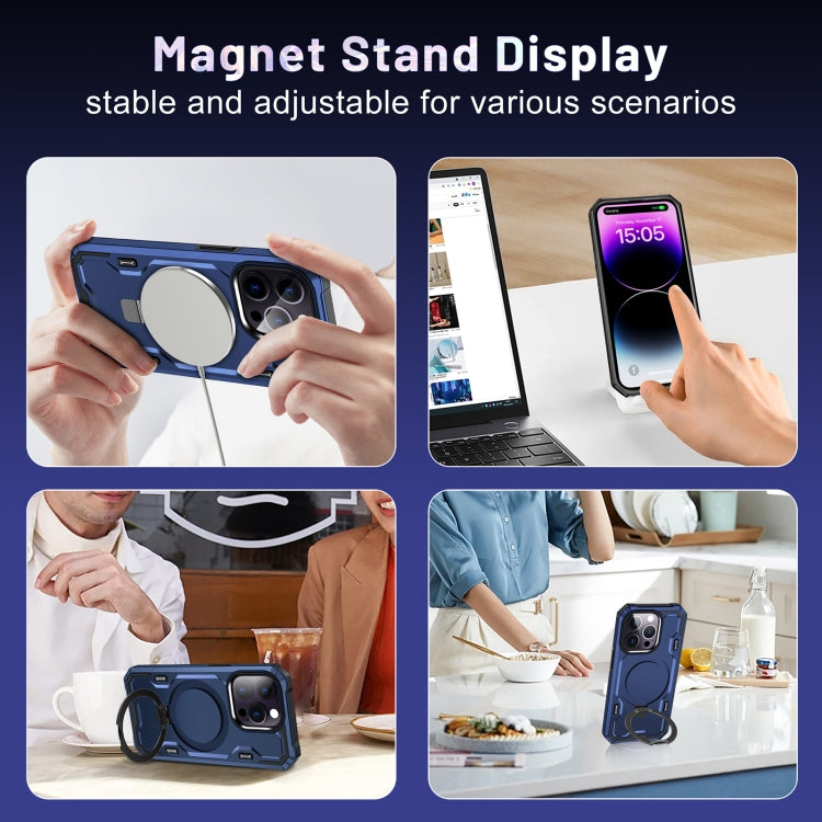 For iPhone 13 Pro Max Patronus MagSafe Magnetic Holder Phone Case(Navy Blue)
