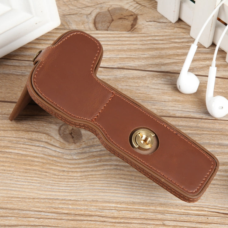 For Canon EOS R8 1/4 inch Thread PU Leather Camera Half Case Base(Coffee)