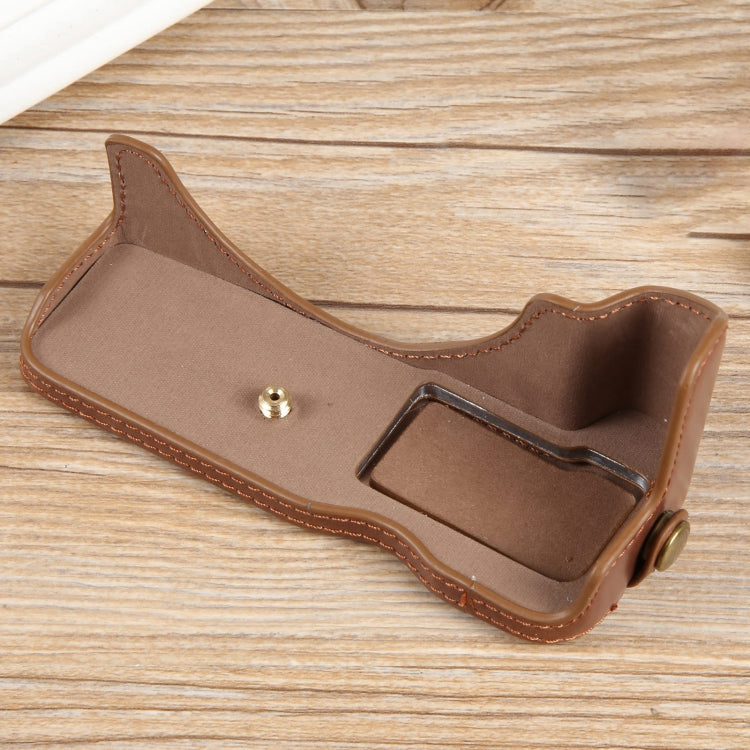 For Canon EOS R50 1/4 inch Thread PU Leather Camera Half Case Base(Coffee)