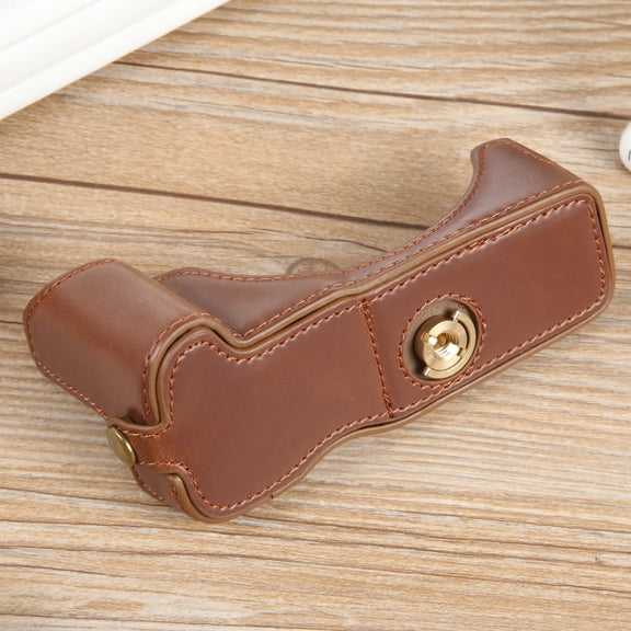 For Canon EOS R50 1/4 inch Thread PU Leather Camera Half Case Base(Coffee)