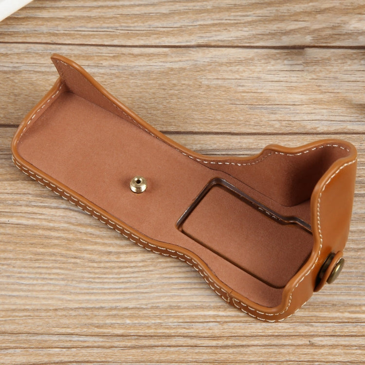 For Canon EOS R50 1/4 inch Thread PU Leather Camera Half Case Base(Brown)
