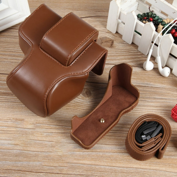 For Canon EOS R50 Full Body Magnetic Leather Camera Case Bag with Strap, Regular Edition(Coffee)